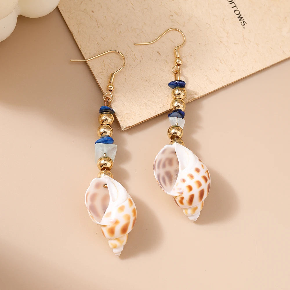 Cute Conch Starfish Shell Drop Earrings for Women Girls Boho Pearl Earrings Summer Beach Jewelry Gifts