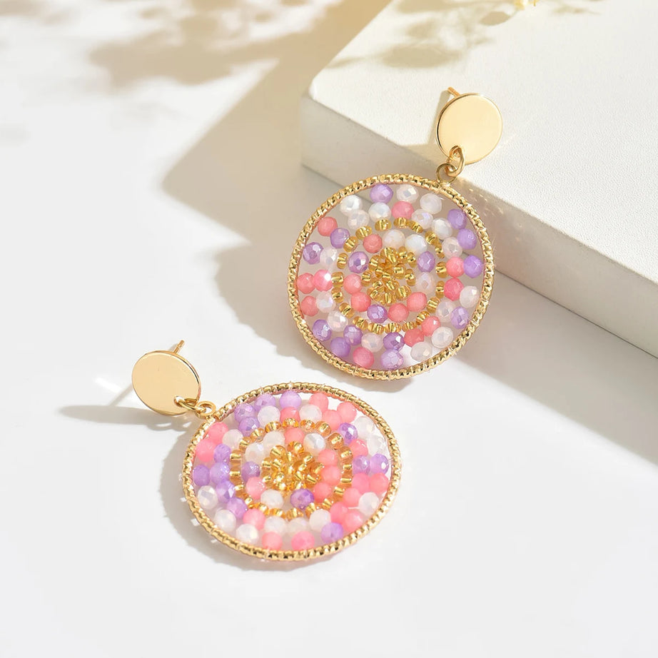 Seed Bead Metal Handmade Drop Earrings Jewelry