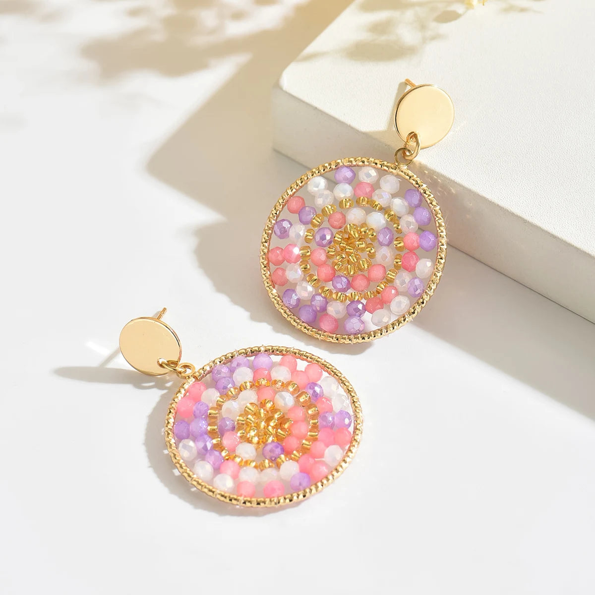 Boho Ethnic Style Seed Beaded Drop Earrings for Women Ladies Creative Personality Metal Dangle Earrings Handmade Jewelry Gifts