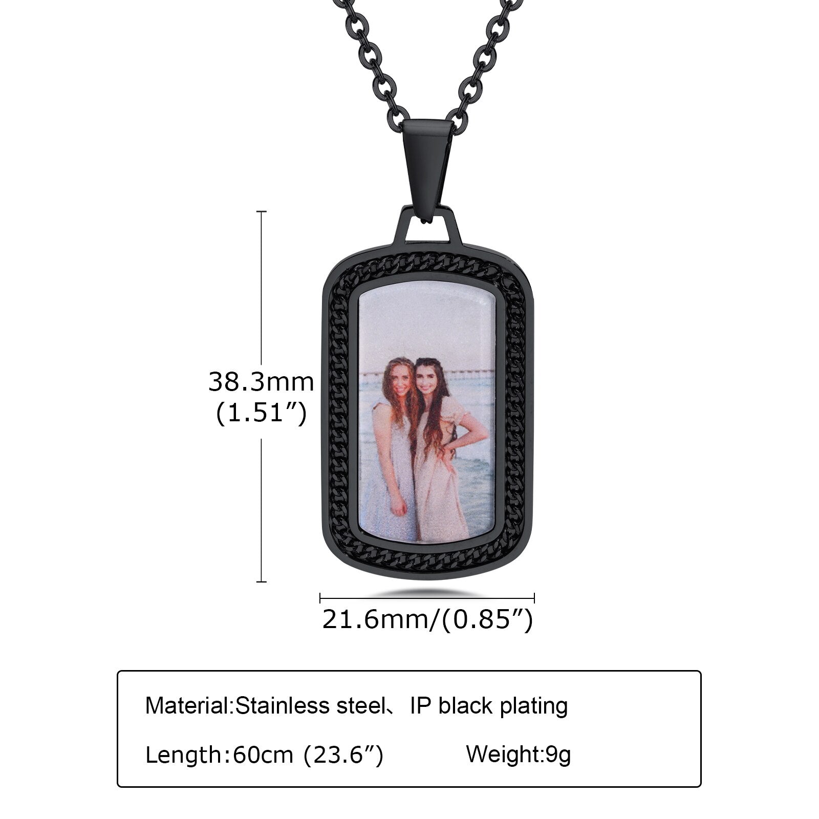 Men Personalize Engrave Name Square Customizable Photo of Family Necklaces, Picture Words Date Pendant,Keepsake Gifts Collar - Charlie Dolly