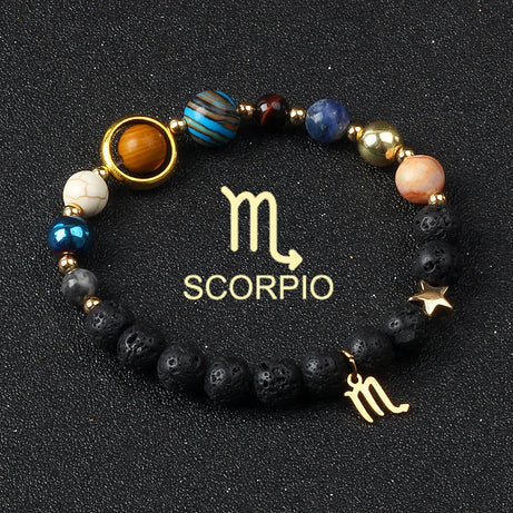 Eight Planets & Twelve Zodiac Beaded Bracelet, Natural Stone Cosmic Astrology Talisman