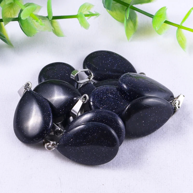 50pcs Natural Stone Waterdrop Pendants Crystal Amethysts Lapis Lazuli Healing Charms Tear Beads For Jewelry Making Earring Gems