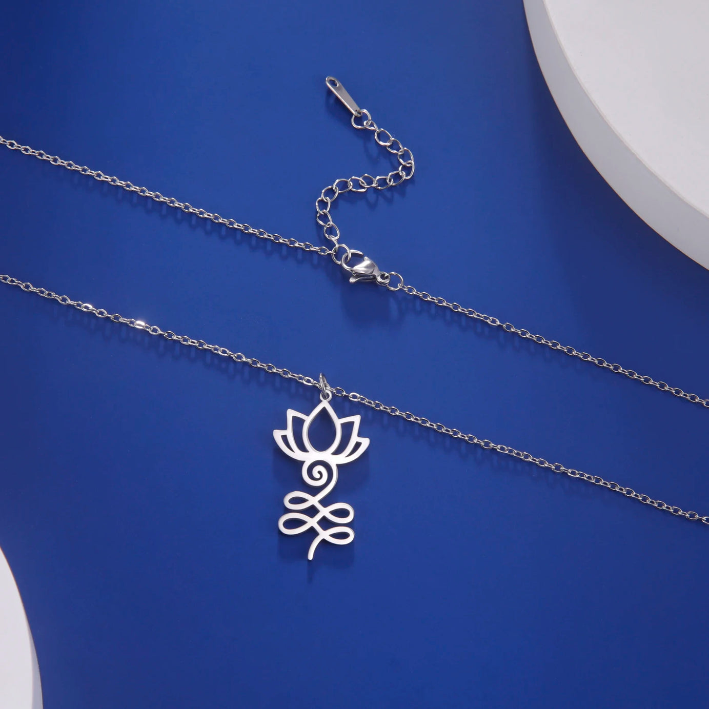 Lotus & Unalome Chakra Pendant, Stainless Steel Sacred Path Necklace