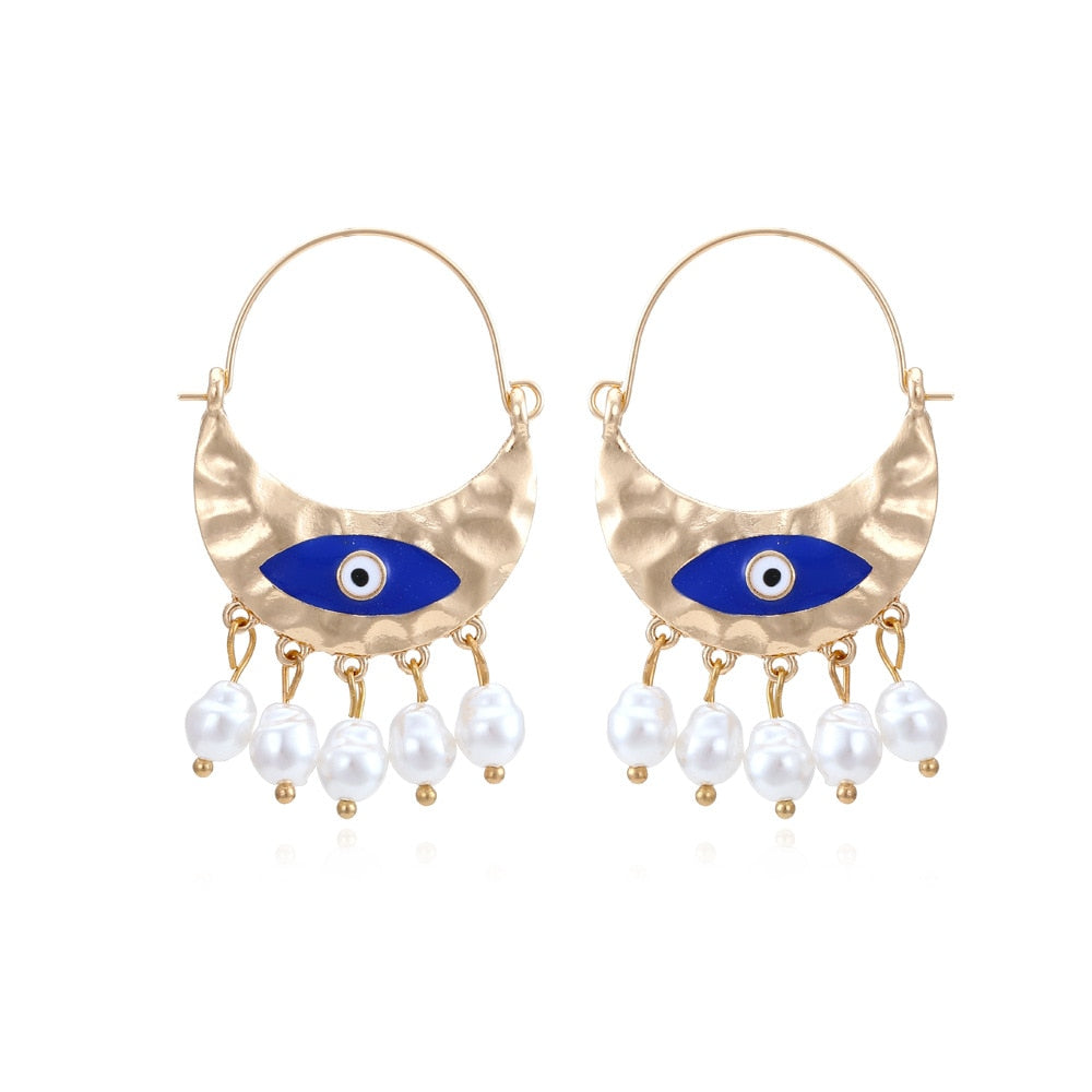 JUJIA Trendy Ethnic Love Heart Shape Evil Eye Drop Earrings For Women Vintage Statement Crystal Dangle Earring Jewelry Gift - Charlie Dolly