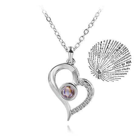 Projection Necklace, I Love You in 100 Languages, Zircon Heart Pendant Gift