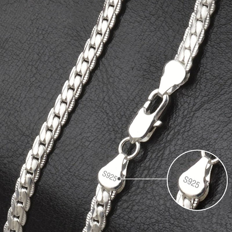 TIEEFEGO 925 Sterling Silver 6mm Side Chain 8/18/20/22/24 Inch Necklace For Woman Men Fashion Wedding Engagement Jewelry Gift - Charlie Dolly