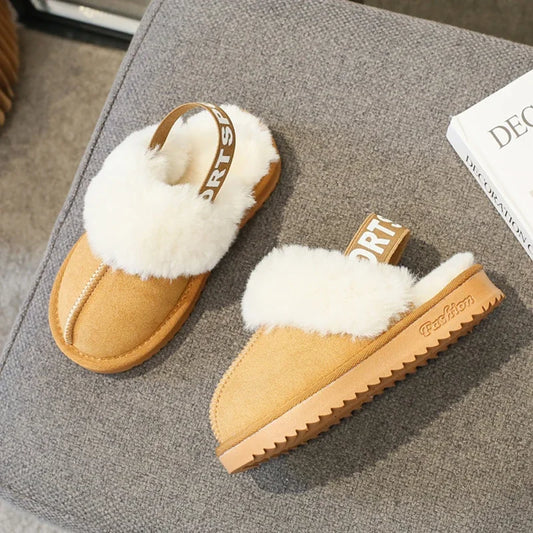 Elastic Band Fur Slippers Kid Girl Brand Design Winter Plush Sandals Luxury Slip-on Platform Mule Slide Child Warm Home Shoes - Charlie Dolly