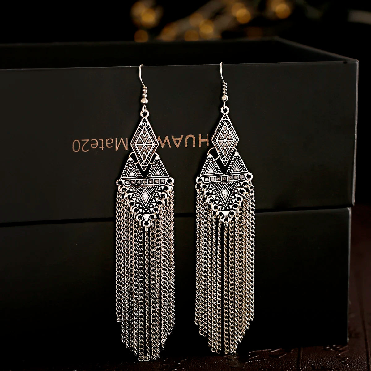 Ethnic Silver Color Long Metal Chain Tassel Earrings Female Retro Round Bell Dangle Earrings Boho Geometric Piercing Ear Jewelry
