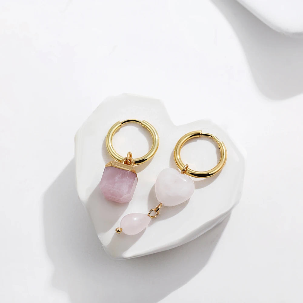 Vintage Natural Stone Agate Classic Drop Earrings Simple Crystal Rectangle Bead Asymmetric Earrings Bohemia Jewelry Female