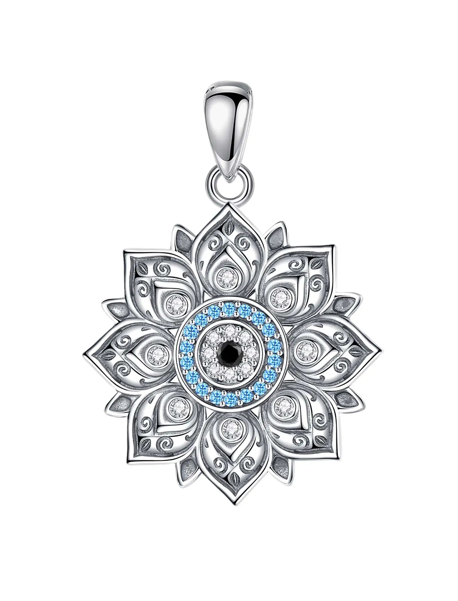 Eudora 925 Sterling Silver Lotus Evil Eye Necklace for Women Man Vintage Evil Eye Lotus Flower Pendant Personality Jewelry Gift