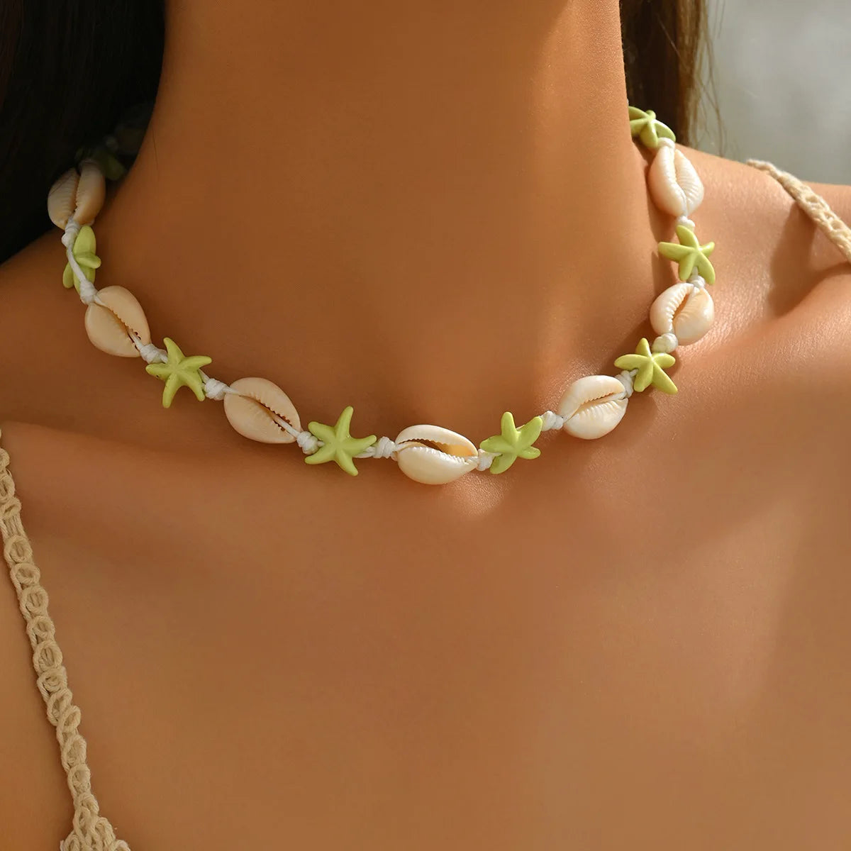 Bohemian Shells Turquoise Collares Necklace Summer Natural Starfish Hand Woven Rope Beach Vacation Adjustable Necklaces Jewelry