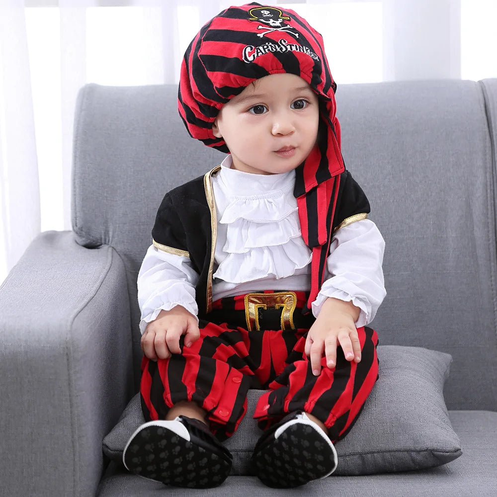 Cosplay Red Knight Pirate Captain Suit Kids Baby Jumpsuits Romper Halloween Costume Fancy Dress party Anime Stage Show Props - Charlie Dolly