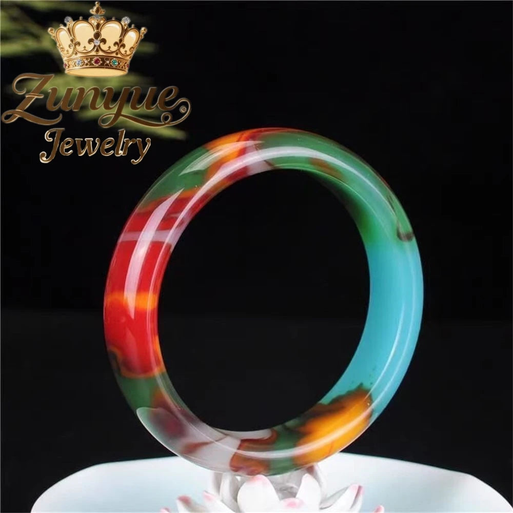 Hot Sale Natural Hetian Multi-Colored Jade Grade Colorful Stone Round Bangle Boho Style Fashion Jewelry Exquisite Holiday Gifts