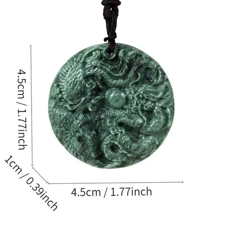 Dark Green Jade Dragon Fox & Owl Pendant Necklace, Carved Amulet Zodiac Talisman