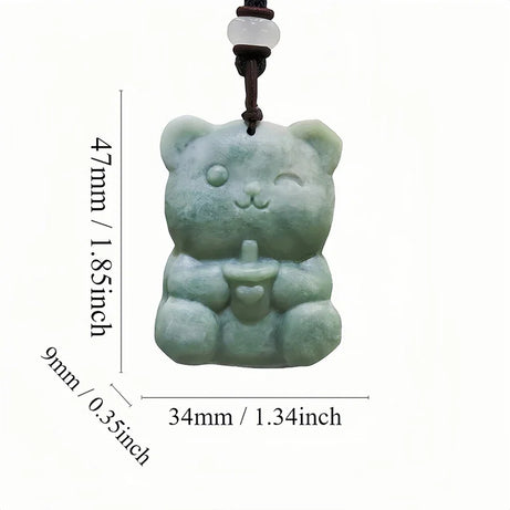 Dark Green Jade Dragon Fox & Owl Pendant Necklace, Carved Amulet Zodiac Talisman