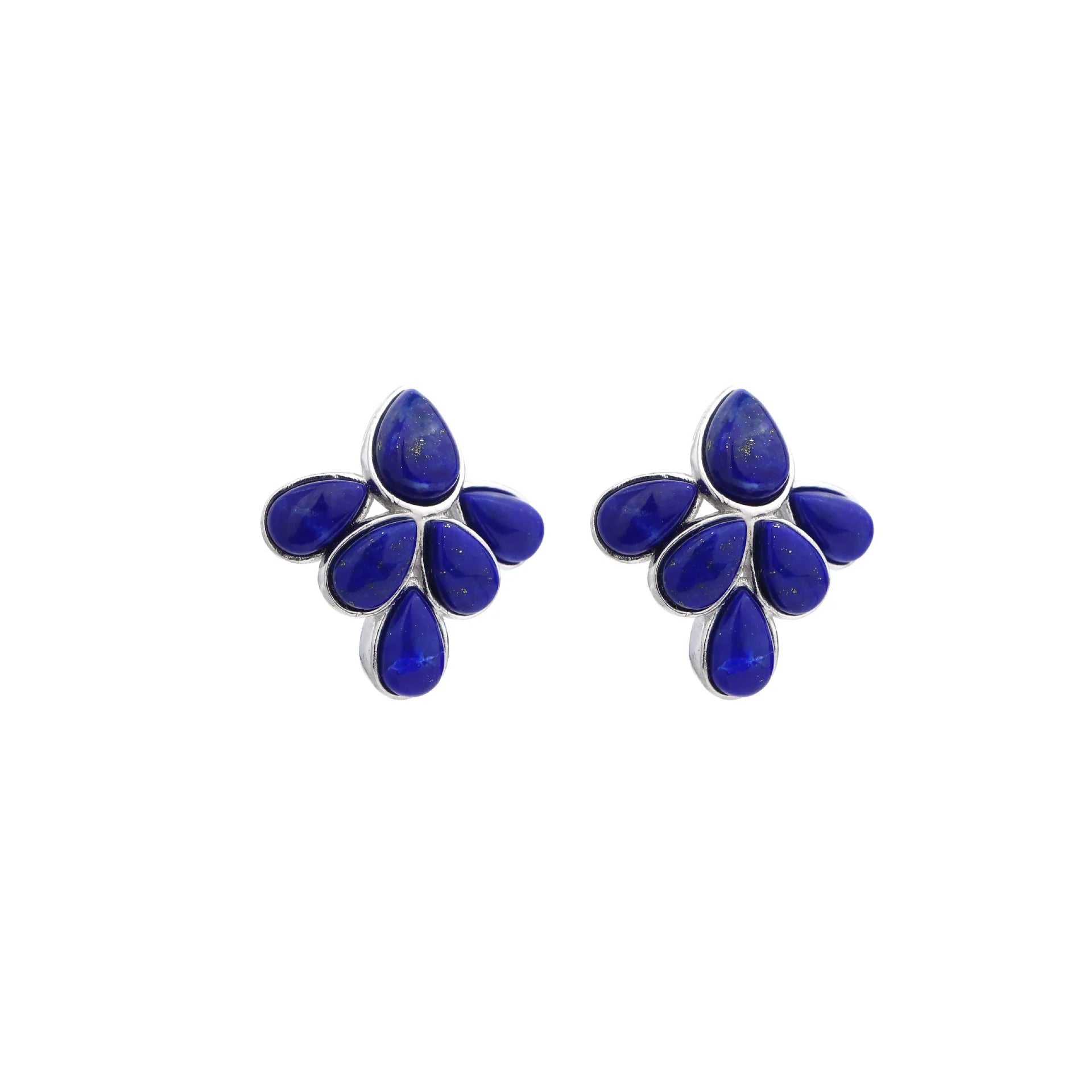 GEEZENCA 925 Silver Lapis Lazuli Turquoise Leaf Stud Earrings Women Gold Plated Trendy Dainty Lightweight Statement Earring Gift