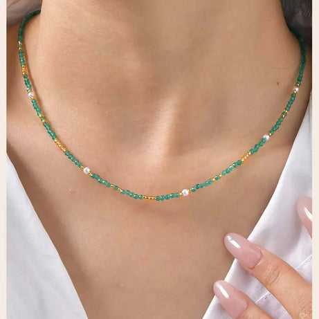 Beaded Choker Necklace for Women, 18K Gold Plated Boho Colorful Natural Stone Beads Chain Necklace stackable Handmade Jewelry - Charlie Dolly