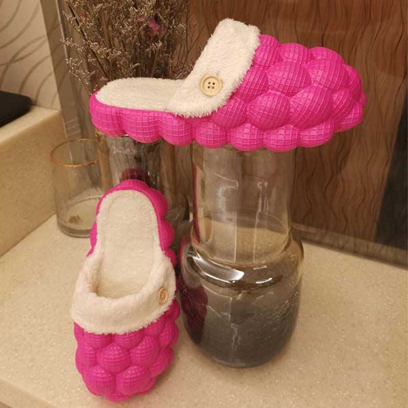 Luxury Women Cotton Bubbles Balls Slippers Bubble Slides Winter Warm Massage Slippers Bubble Shoes Lychee Slippers - Charlie Dolly