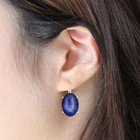 Vintage Natural Lapis Lazuli Tiger Eye Claw Cuff Earrings For Women Antique Silver Plated Natural Stone Unakite Fashion Earring - Charlie Dolly
