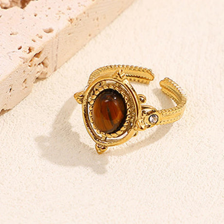 Baroque Zircons Natural Stone Rings For Women Vintage Boho Stainless Steel Opening Finger Ring Wedding Fashion Jewelry Gifts - Charlie Dolly