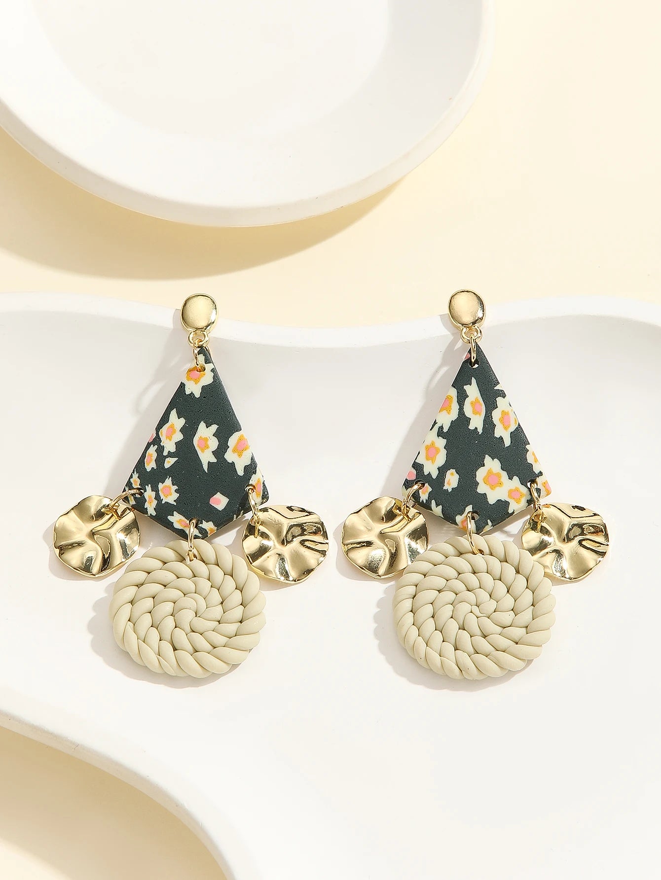 Boho Floral Geometric Polymer Clay Earrings Lightweight Statement Drop for Women Girls Summer Party Daily Work Vacation Gift