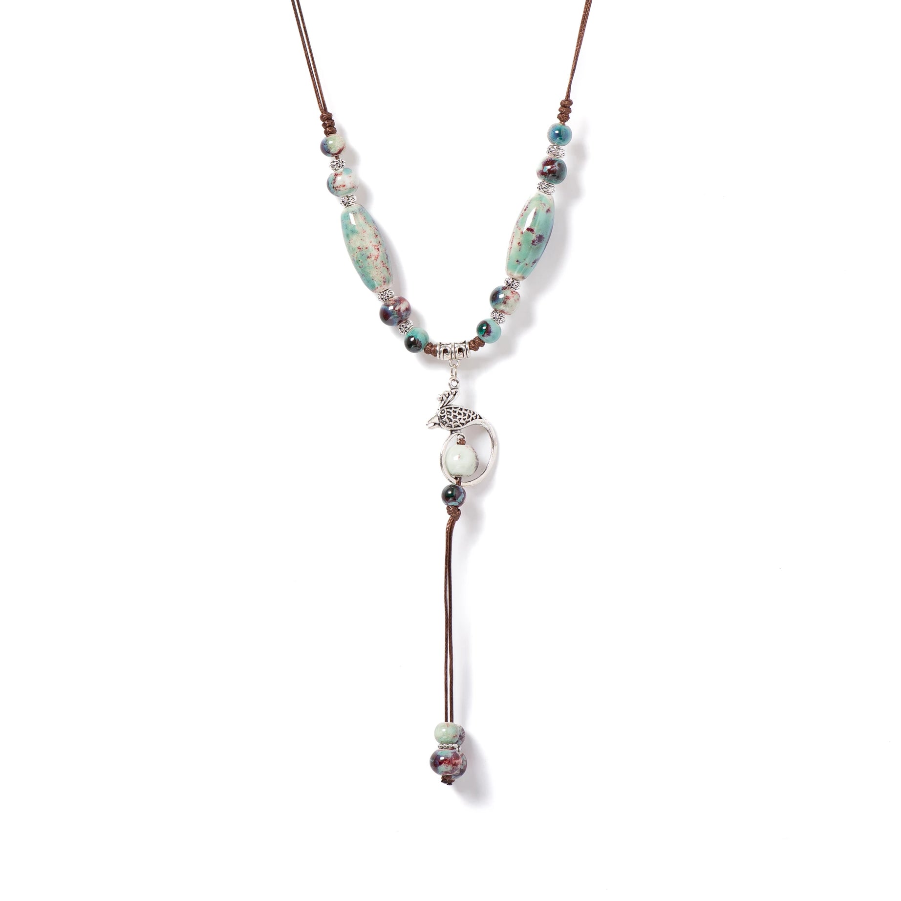 Phoenix Ceramic Bead Long Tassel Necklace Jewelry