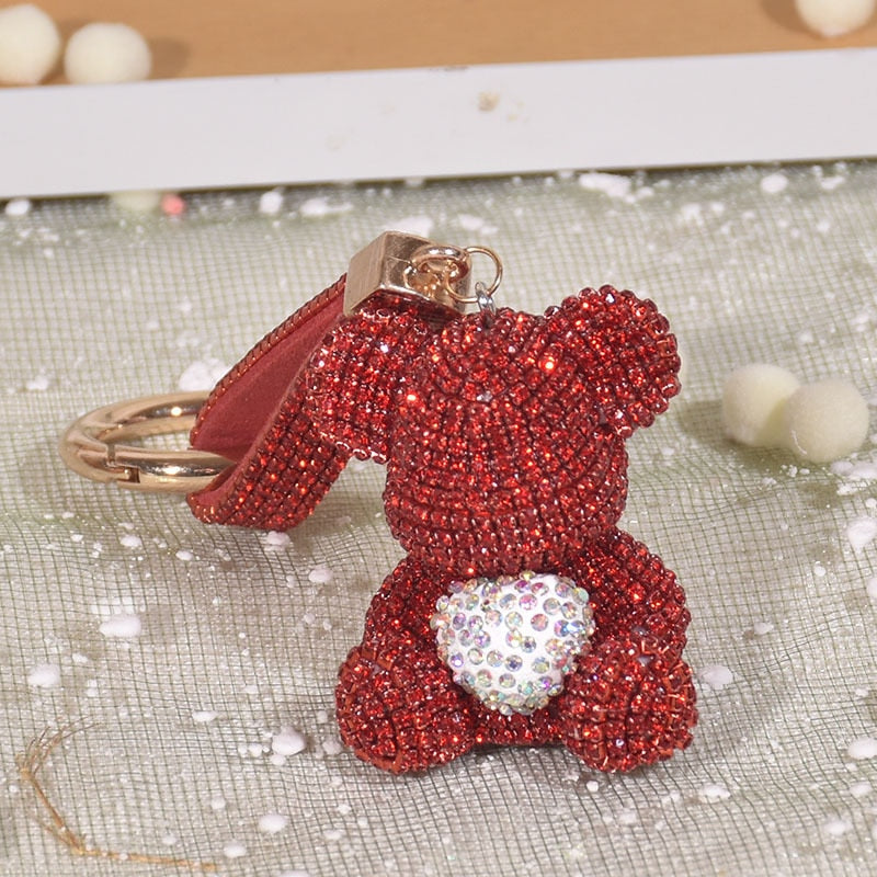 keychain cute diamond-encrusted bear car key pendant diamond female high-end personality bag pendant Valentine's Day present - Charlie Dolly