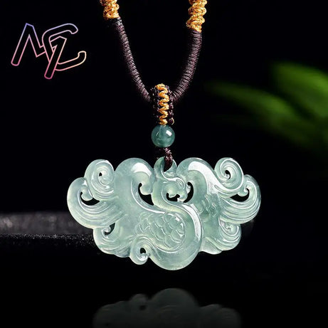 Myanmar Burmese Jadeite Phoenix Pendant, Sacred Rebirth Amulet Necklace