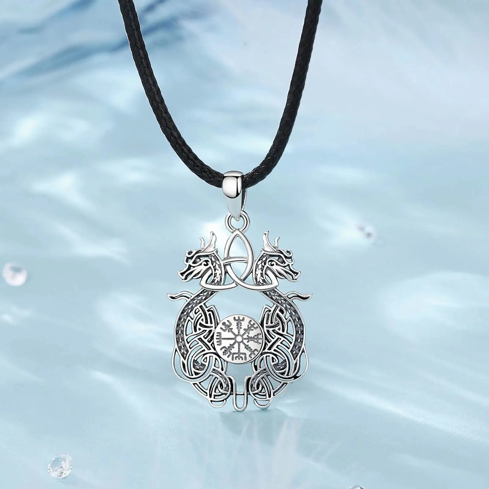 Eudora 925 Sterling Silver Viking Dragon Necklace for Man Women Celtic Knot Compass Amulet Pendant Personality Jewelry Fine Gift
