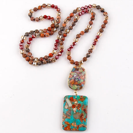 RH Fashion Bohemian Jewelry Natural Stones Crystal Stone Knotted Semi Precious Stone Boho Multi Pendant Necklace Women Gift - Charlie Dolly