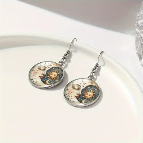 Sun Moon Glass Celestial Dangle Earrings Jewelry