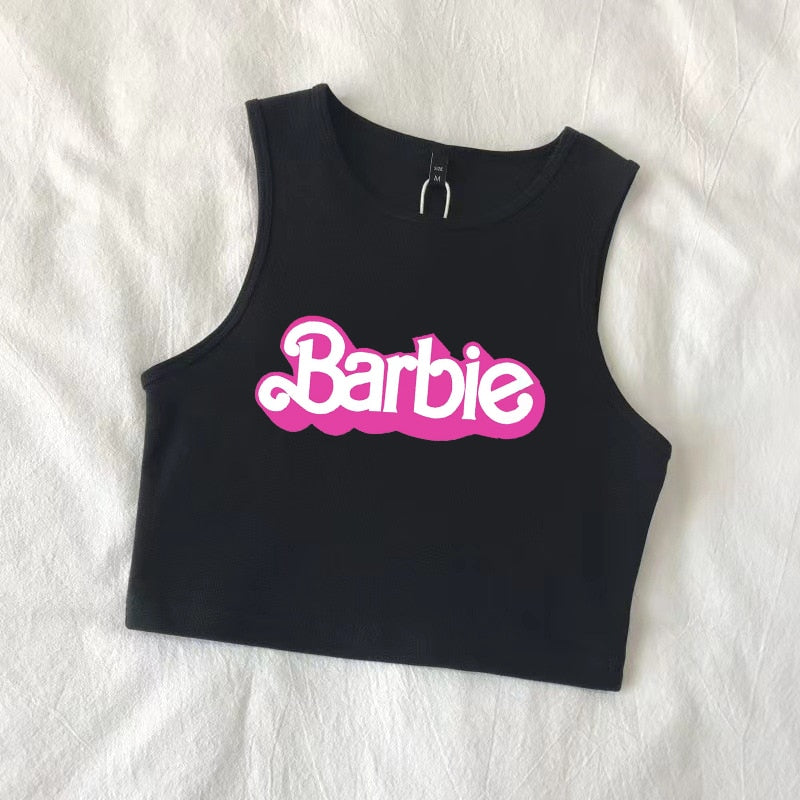 Sexy Barbie Ladies Sleeveless Crop Top Kawaii Cartoon Casual Girls Camisole T-Shirts Vest Y2K Fashion Women Slim Short Tank Tops - Charlie Dolly