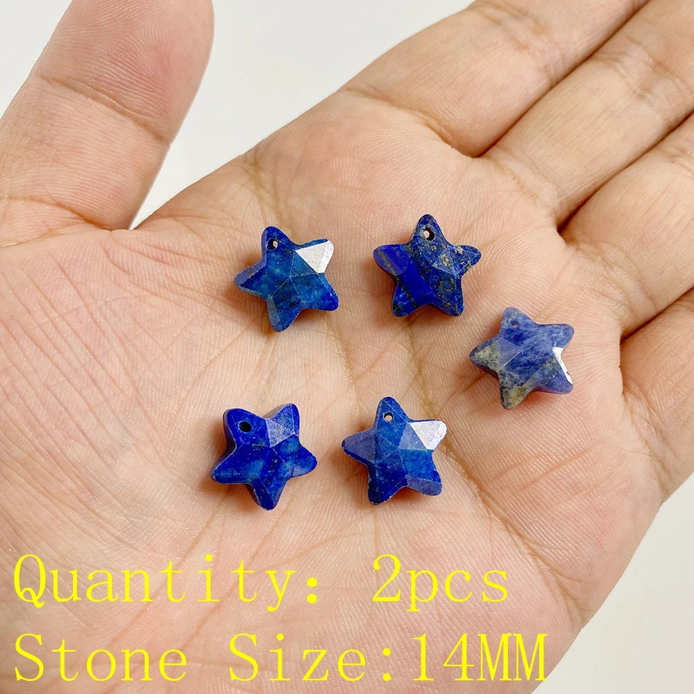 Natural Lapis Lazuli Stone Pendant Charm Waterdrop Square Round Heart Shape Accessory For Making Bracelet Necklace Earring 2pcs
