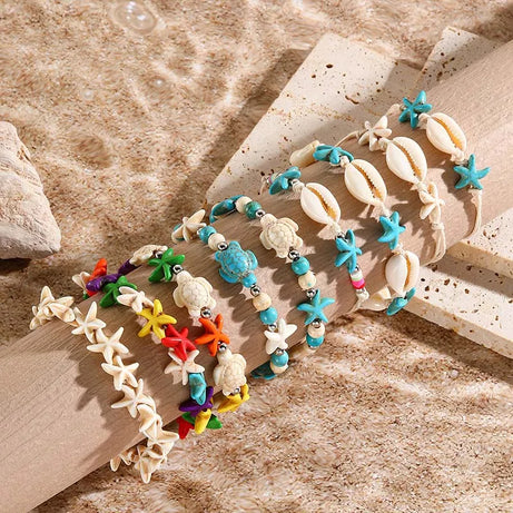 Blue Starfish and Sea Turtle Beaded Friendship Bracelet