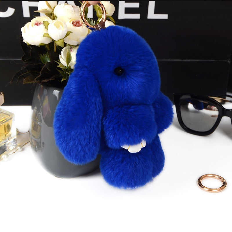 Three Model Size 100% Natural Rex Rabbit Fur Cute Fluffy Bunny Keychain Real Fur Key Chains Bag Toys Doll Lovely Keyring Pendant - Charlie Dolly