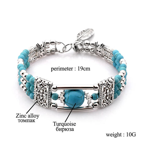 Vintage Bohemian Natural Stone Bracelet For Women Handmade Jewelry Blue Round Beads Carved Boho Bracelets Bangles Femme Pulseras - Charlie Dolly
