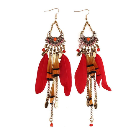 Dream Catcher Feather Leaf Tassel Earrings Jewelry