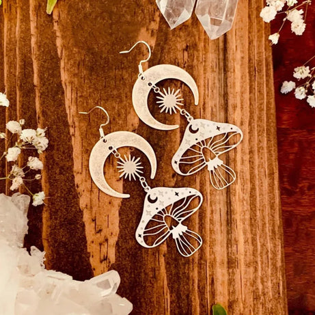 Moon Phase Mushroom Drop Earrings