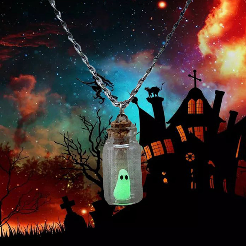 Ghost Necklace,The Adopt A Ghost Necklace,Glow-In-The-Dark Halloween Necklace,Tiny Ghost In A Bottle Pendant Necklace - Charlie Dolly