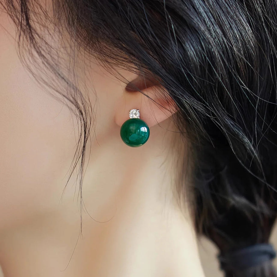 Green Jade & CZ Drop Earrings, Luxury Natural Stone Office Boho Jewelry