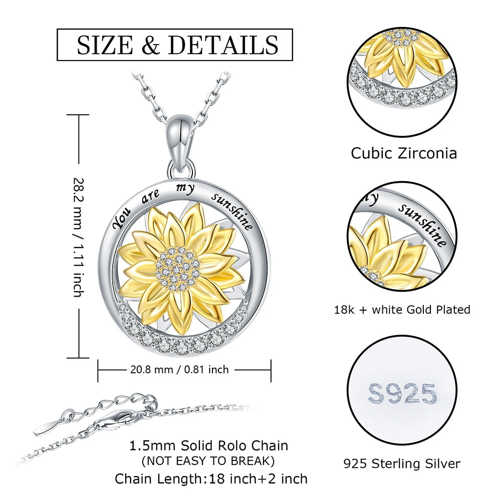 You are My Sunshine Sunflower Necklace 925 Sterling Silver Infinity Spinner Anxiety Pendant Birthday Jewelry Gifts for Women Mom - Charlie Dolly