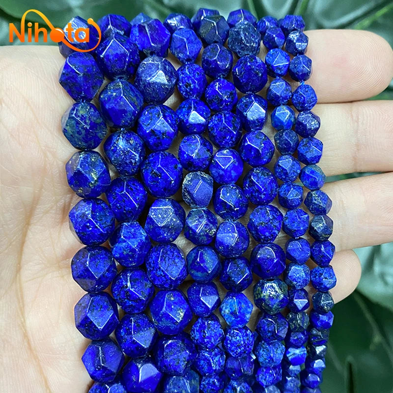 Natural Faceted Lapis Lazuli Blue Stone Loose Beads for Jewelry Making DIY Women's Charms Bracelets Earrings 6/8/10mm 14" Strand