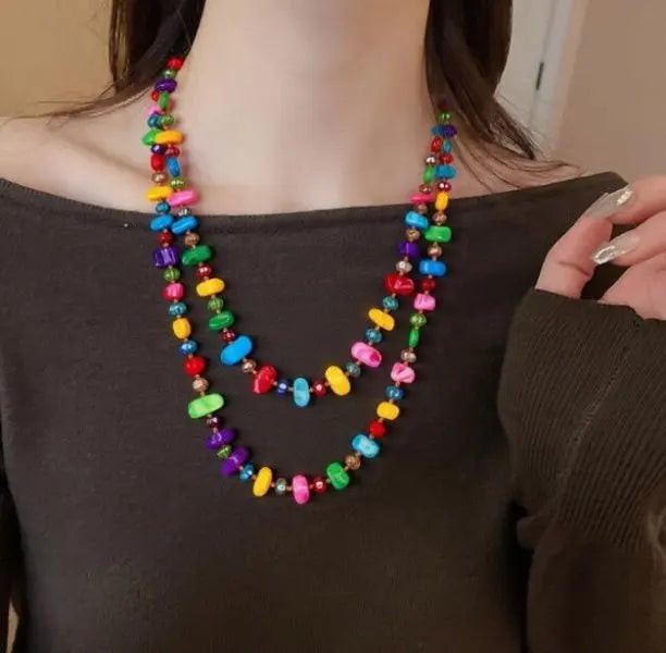 Irregular Stone Crystal Double Layer Necklace Jewelry