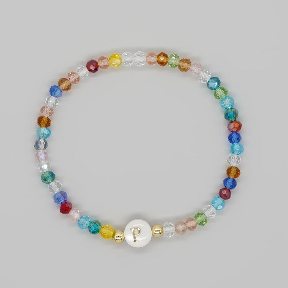 Crystal and Shell Initial Letter A to Z Boho Bracelet