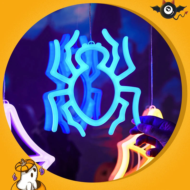 Halloween Window Lights Home Indoor LED Pumpkin Spider Ghost LED Decor Lamp 2024 Halloween Party Hanging Decoration Kids Favors - Charlie Dolly