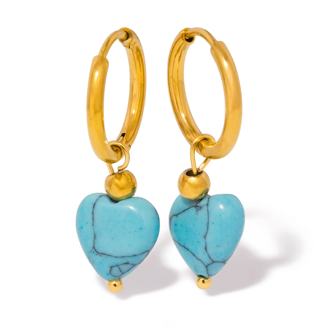 Detachable Heart Natural Stone Hoop Earrings, 2-in-1 Stainless Steel Boho Jewelry
