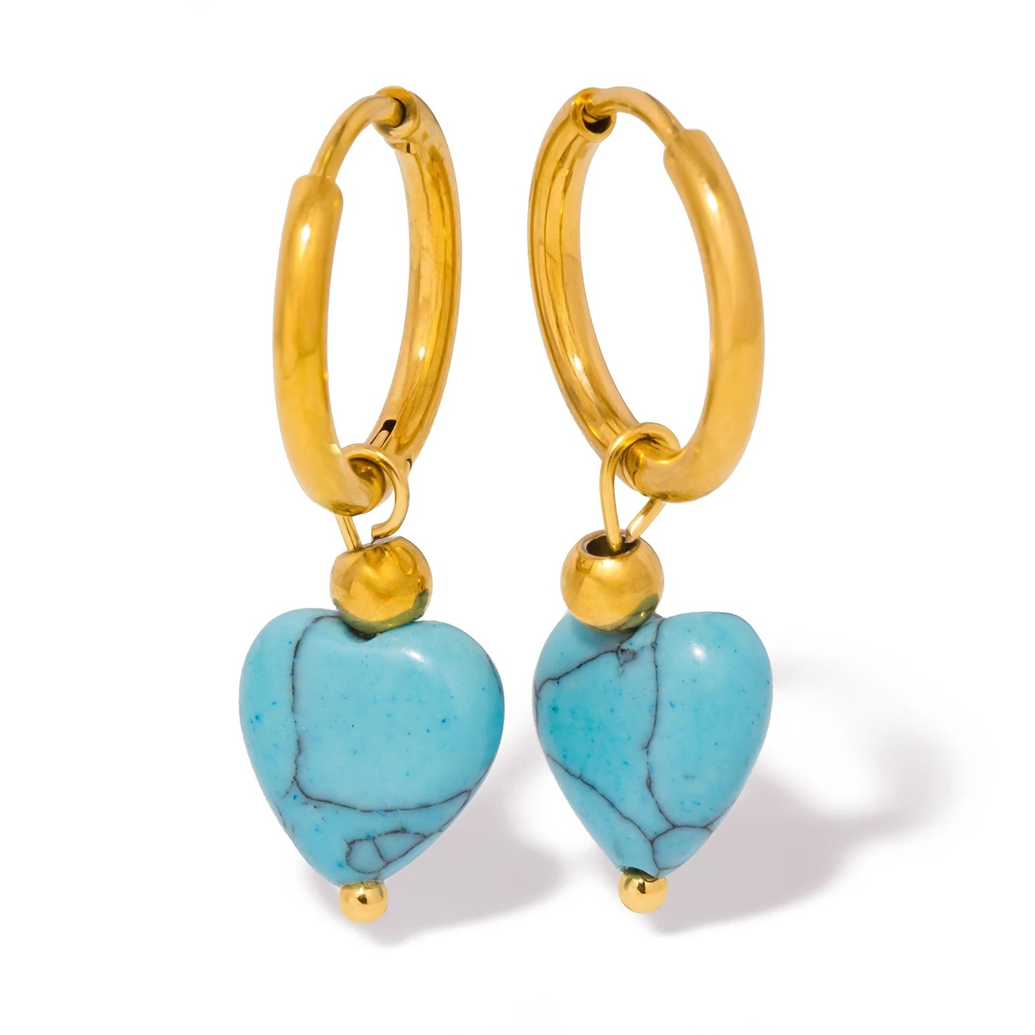 UHBINYCA Detachable Natural Stone Heart-shaped Pendant Earrings, Stainless Steel Hoop Earrings