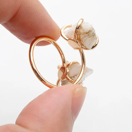 Irregular Crystal Cluster Open Ring for Women Girls Claw Setting Gold-color Boho Natural Stone Finger Jewelry Resizable - Charlie Dolly