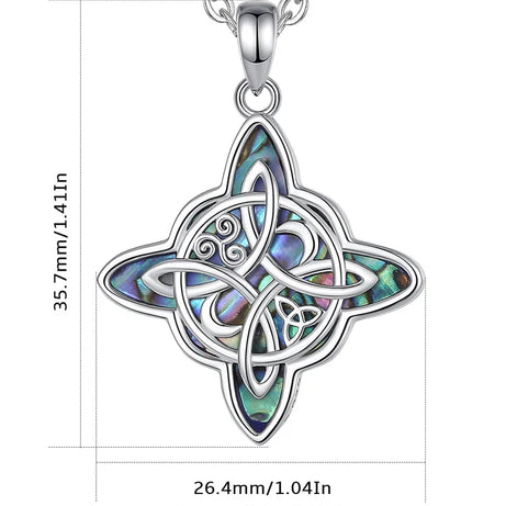 Witch Knot Amulet Necklace with Natural Abalone, S925 Sterling Silver