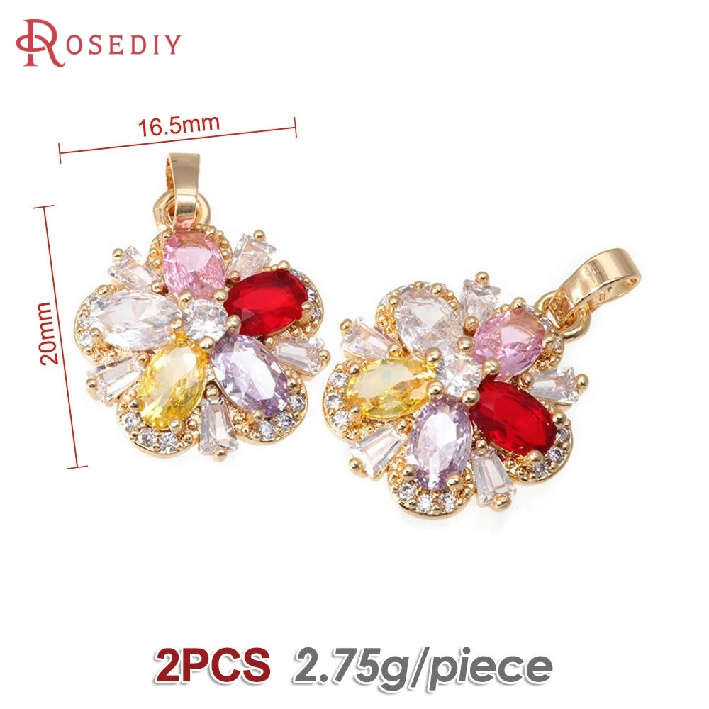 18K Gold Color Brass and Zircon Lotus Flower Necklaces Charms Pendants High Quality Diy Jewelry Accessories Making Supplies